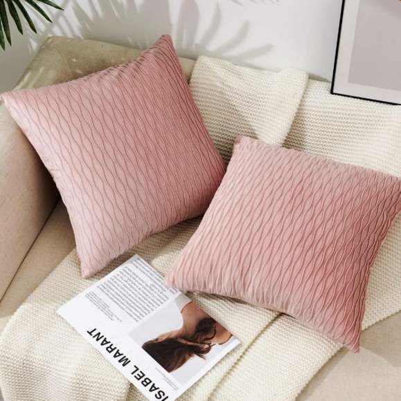 XL Set 2 Petal Pink Soft Ripple Corduroy Velvet Pillow Covers Throw Pillows New - Picture 3 of 12